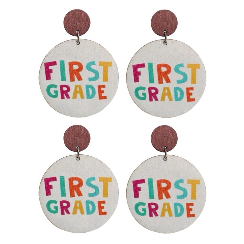 First Grade Earrings 1st Fun Teacher Back School 2 Drop Dangle Student Gift OC